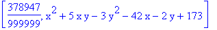 [378947/999999, x^2+5*x*y-3*y^2-42*x-2*y+173]